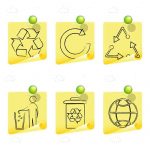 Sketched Recycling Icons on Post It Notes